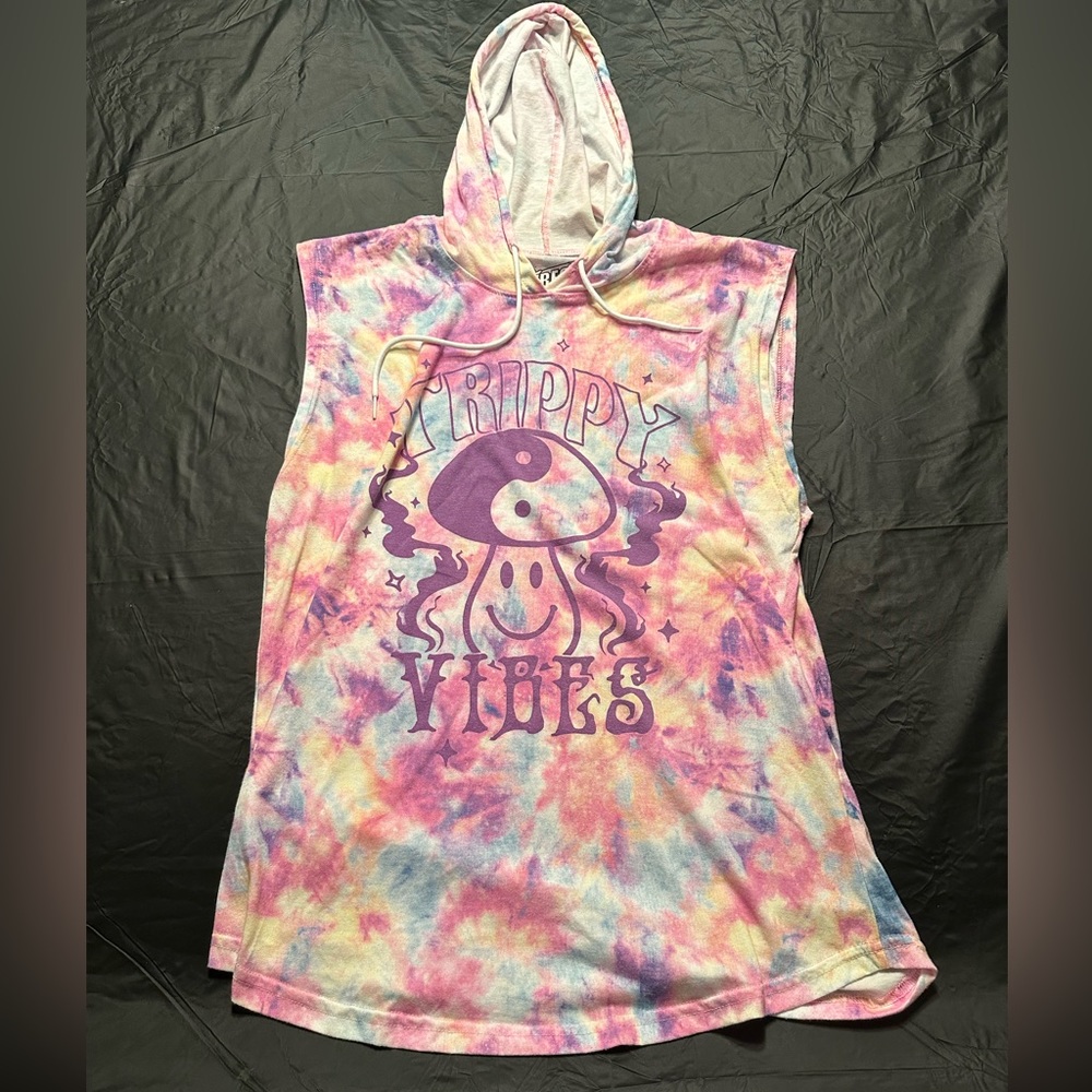 Large Tie Dye Tank Top hoodie with a design on the front